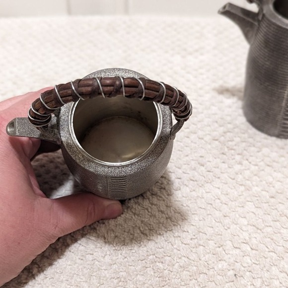 Japanese Metalwork Vine Handle Vase Chopstick Holder Vintage Set of 2 - Picture 6 of 8